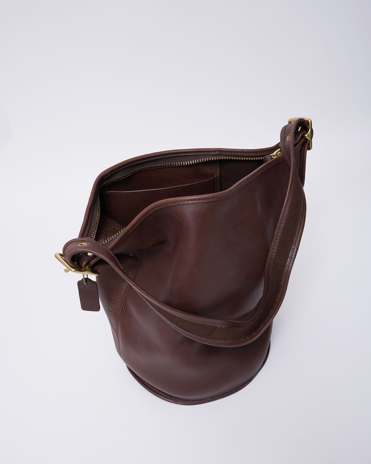 Brown Leather Bucket Shoulder Bag