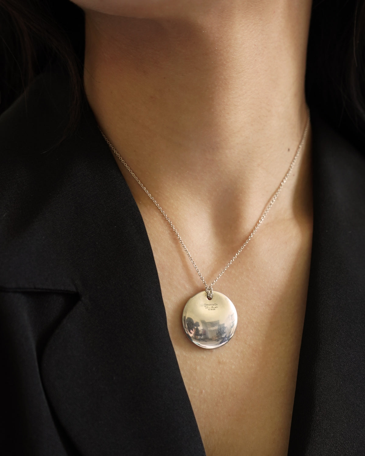 Silver Round Disc Necklace