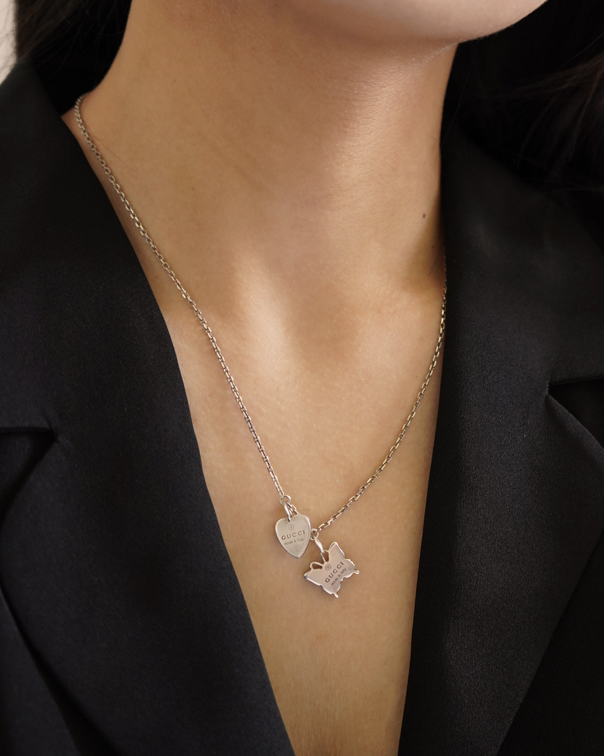 Silver Butterfly & Heart Necklace