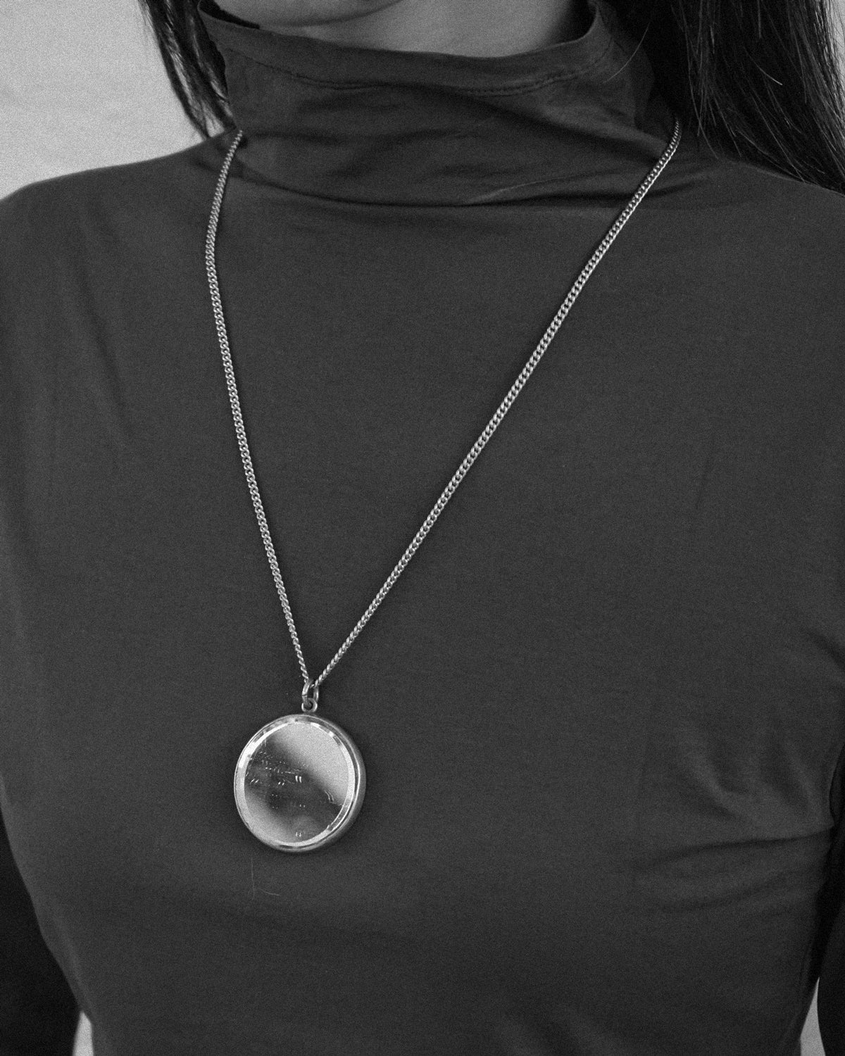Silver Chain Necklace w/ Mirror Charm
