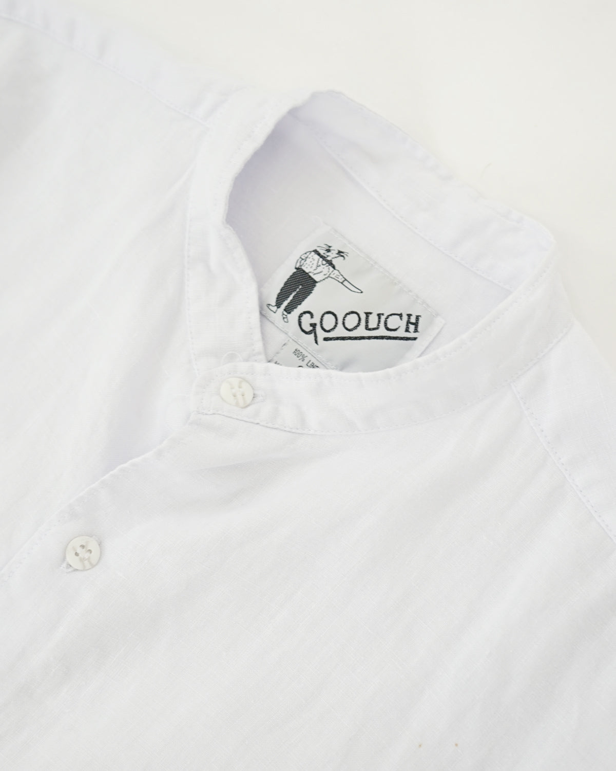 Washed Linen Collarless L/S Shirt / White