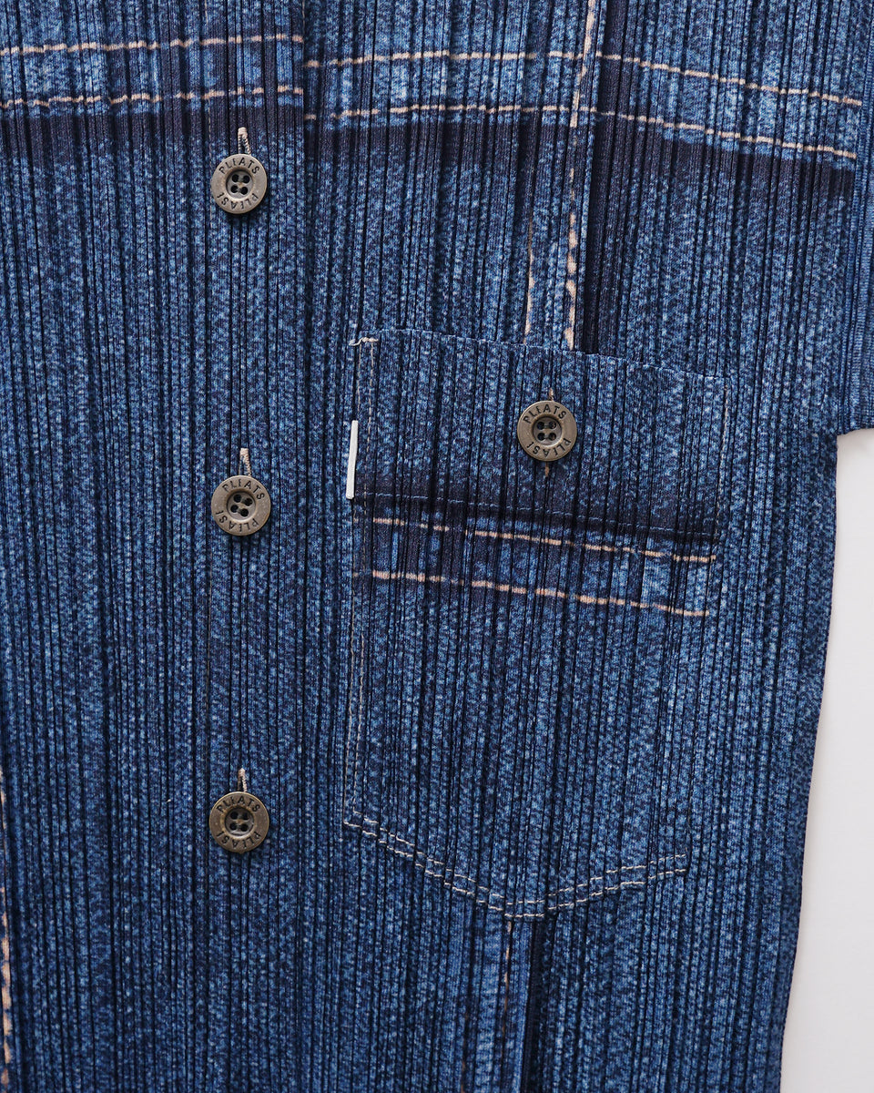 Issey Miyake Pleats Please Denim Printed S/S Shirt Rare Made in