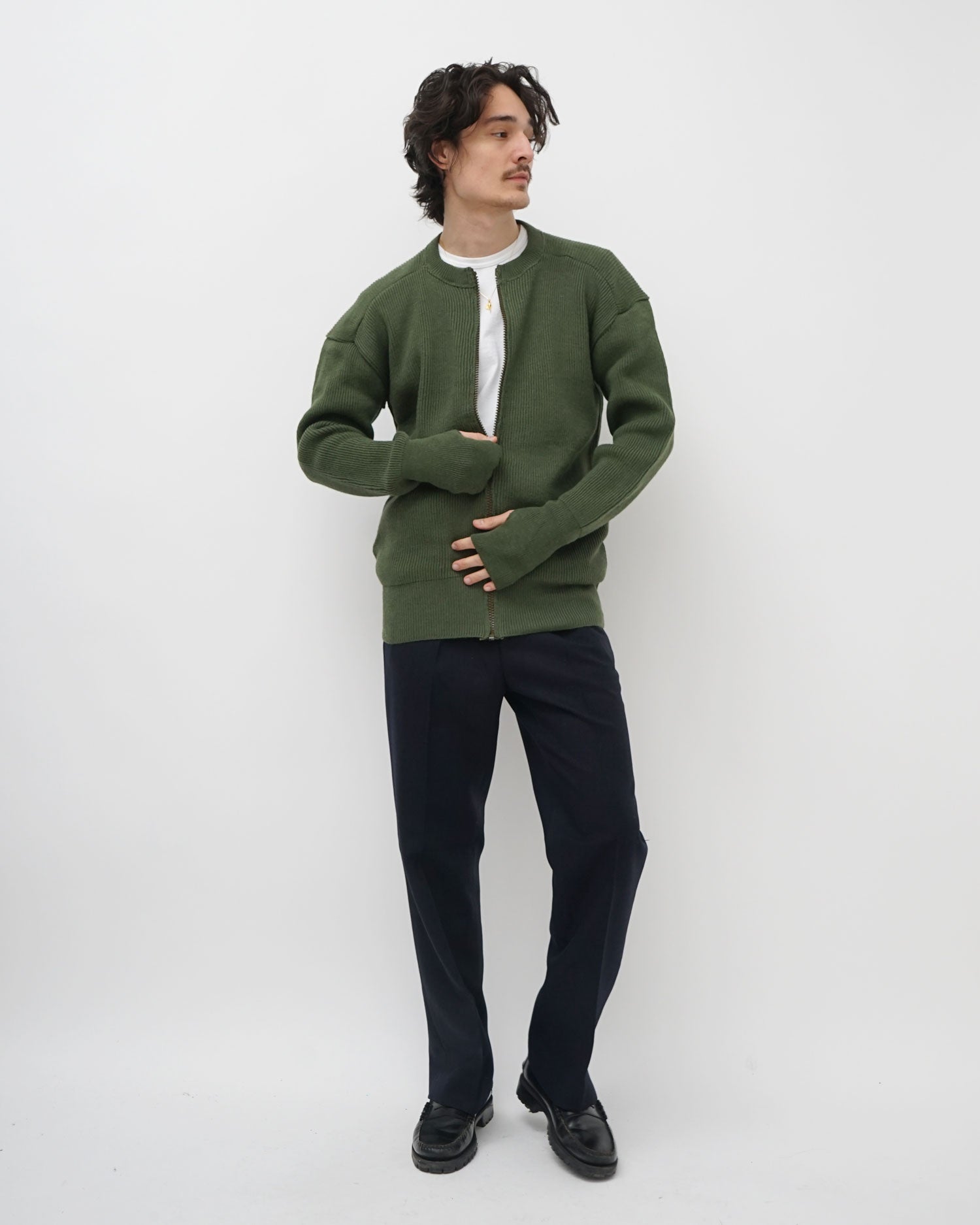 Wool Rib Zip-up Cardigan