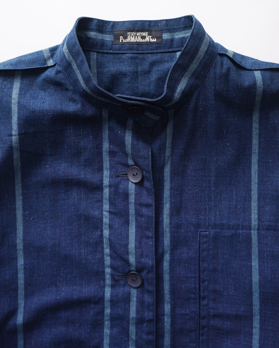 ISSEY MIYAKE PERMANENTE Striped Indigo Shirt Made in Japan – Front