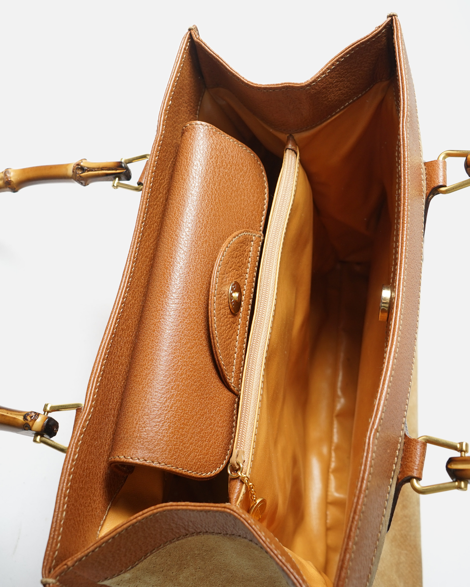 Leather Trim Suede Bag w/ Bamboo Handle – Front General Store