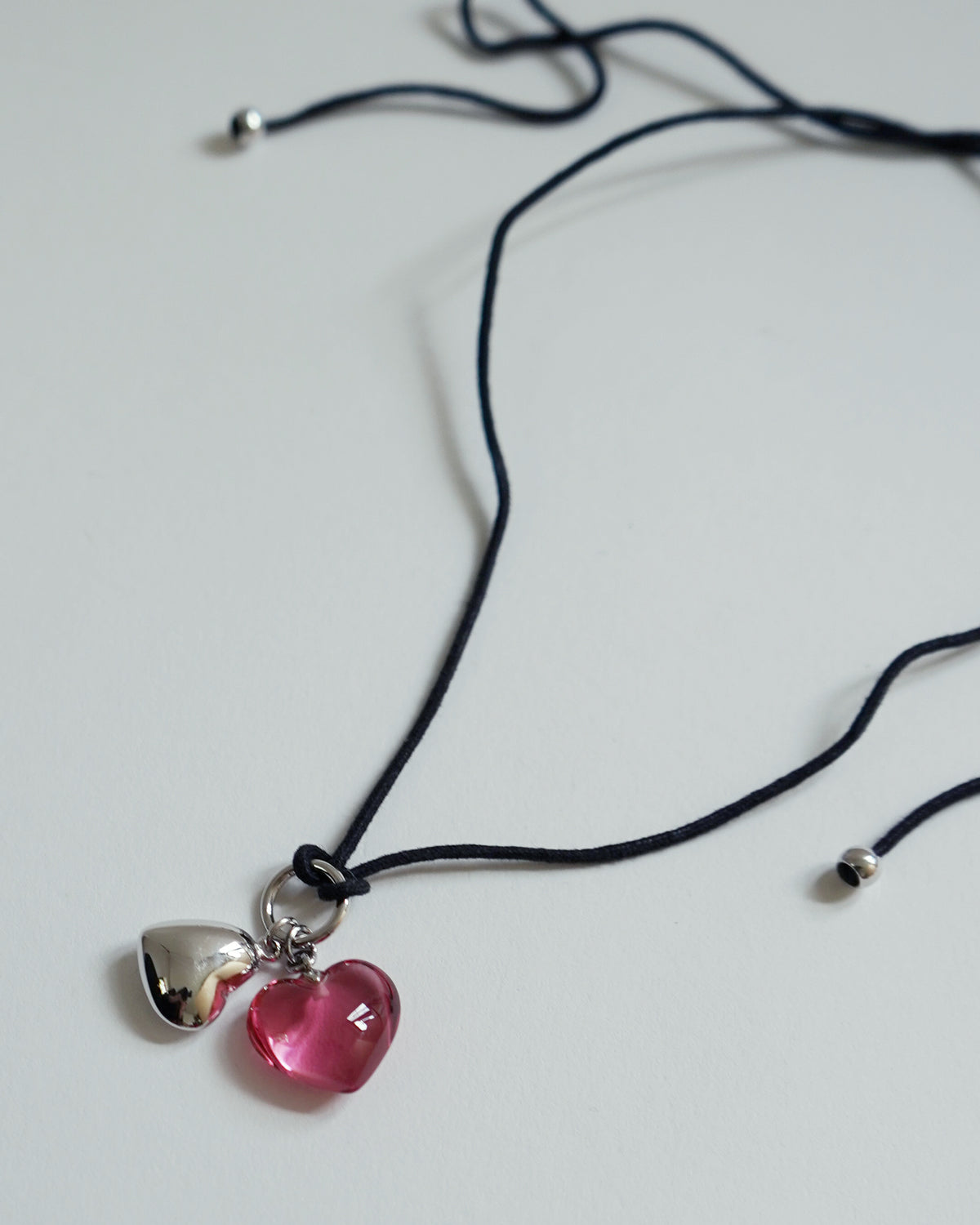 hrystal Glass x Silver Two Hearts Necklace