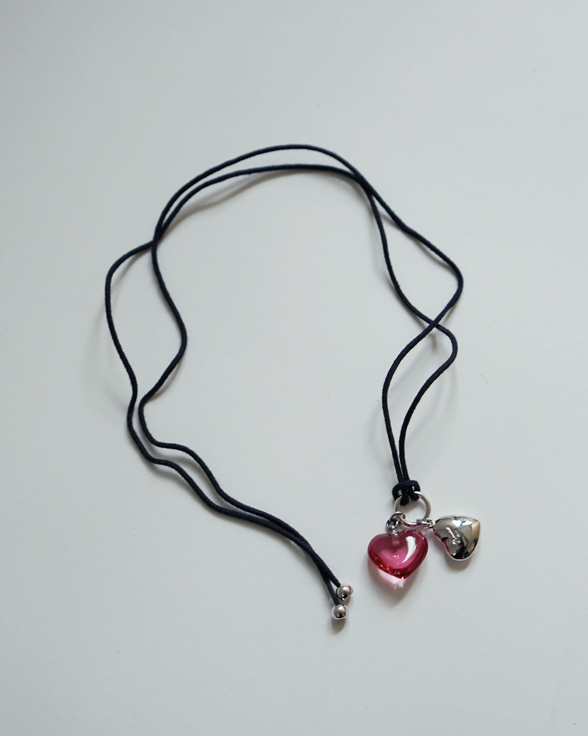chrystal Glass x Silver Two Hearts Necklace