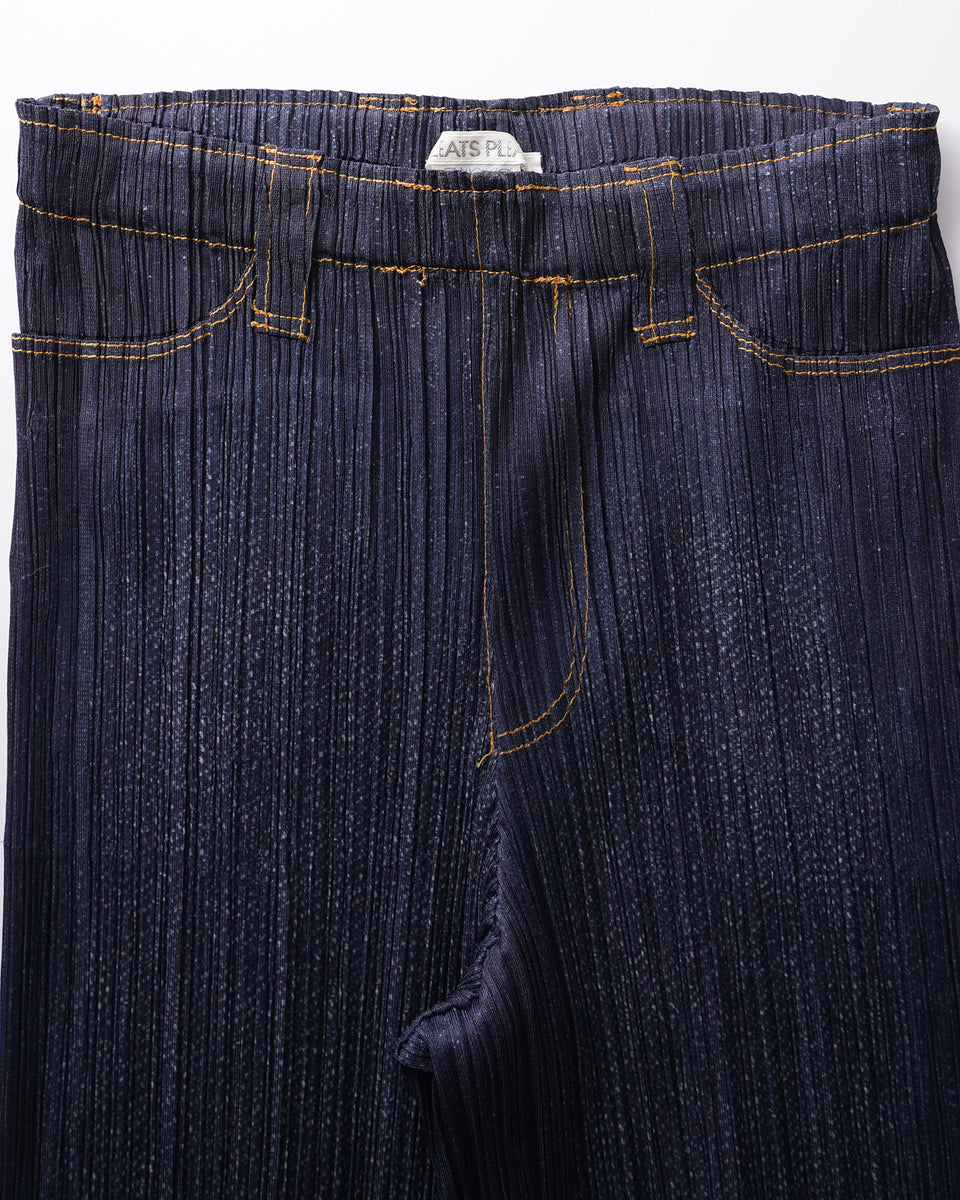 Issey Miyake Pleats Please Hem Designed Denim Print Pants Rare