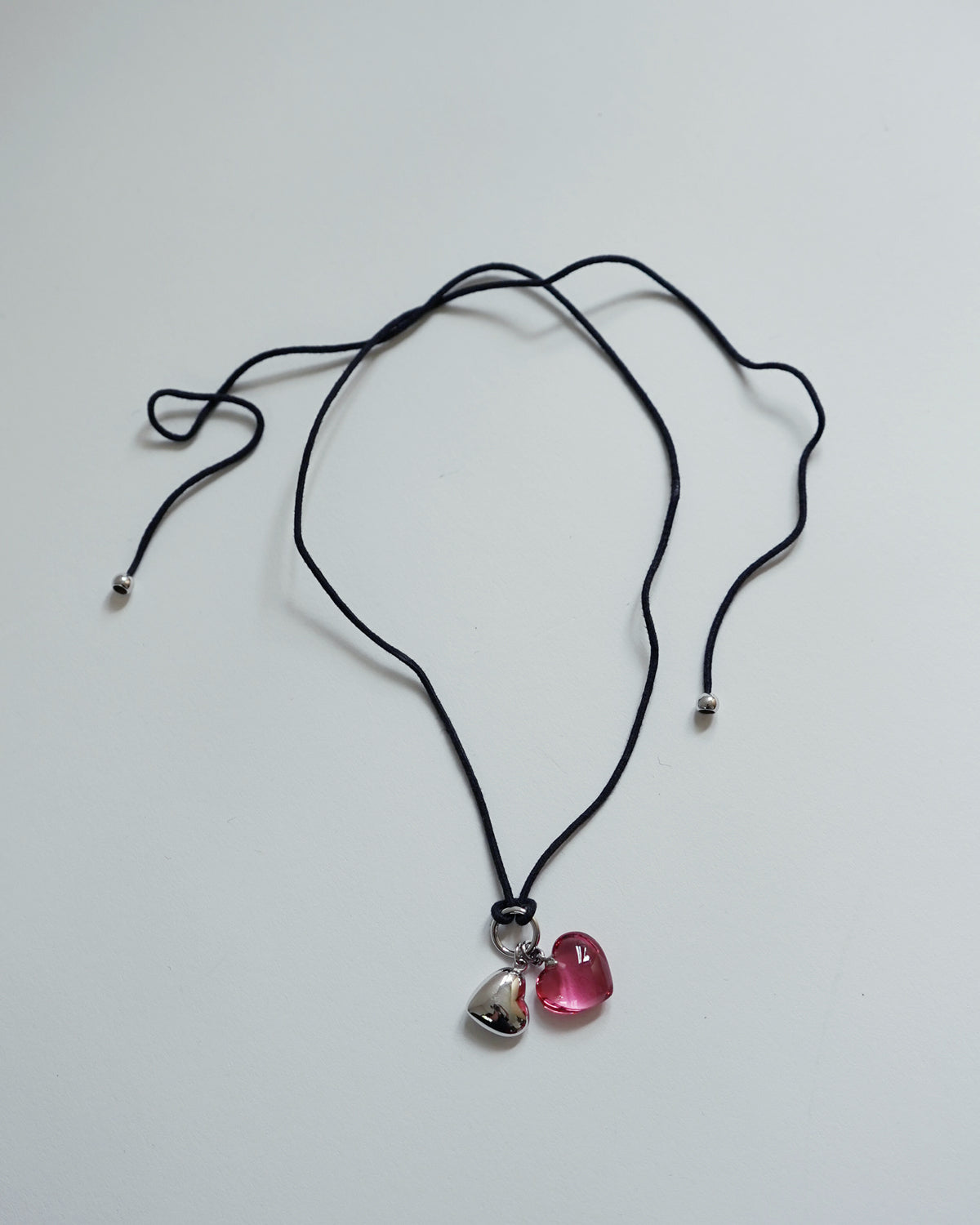 chrystal Glass x Silver Two Hearts Necklace