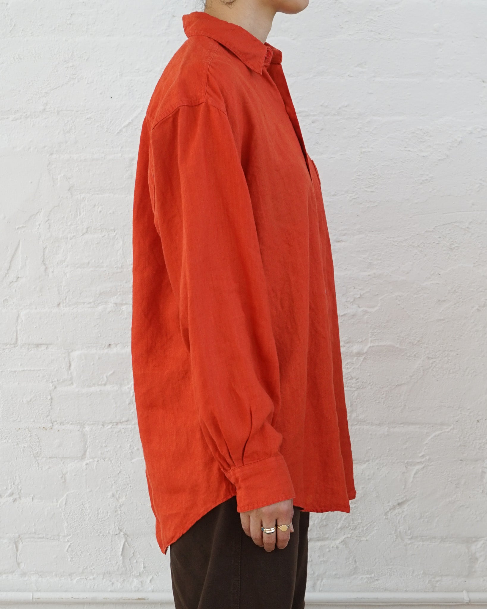 Washed Linen L/S Shirt / Orange