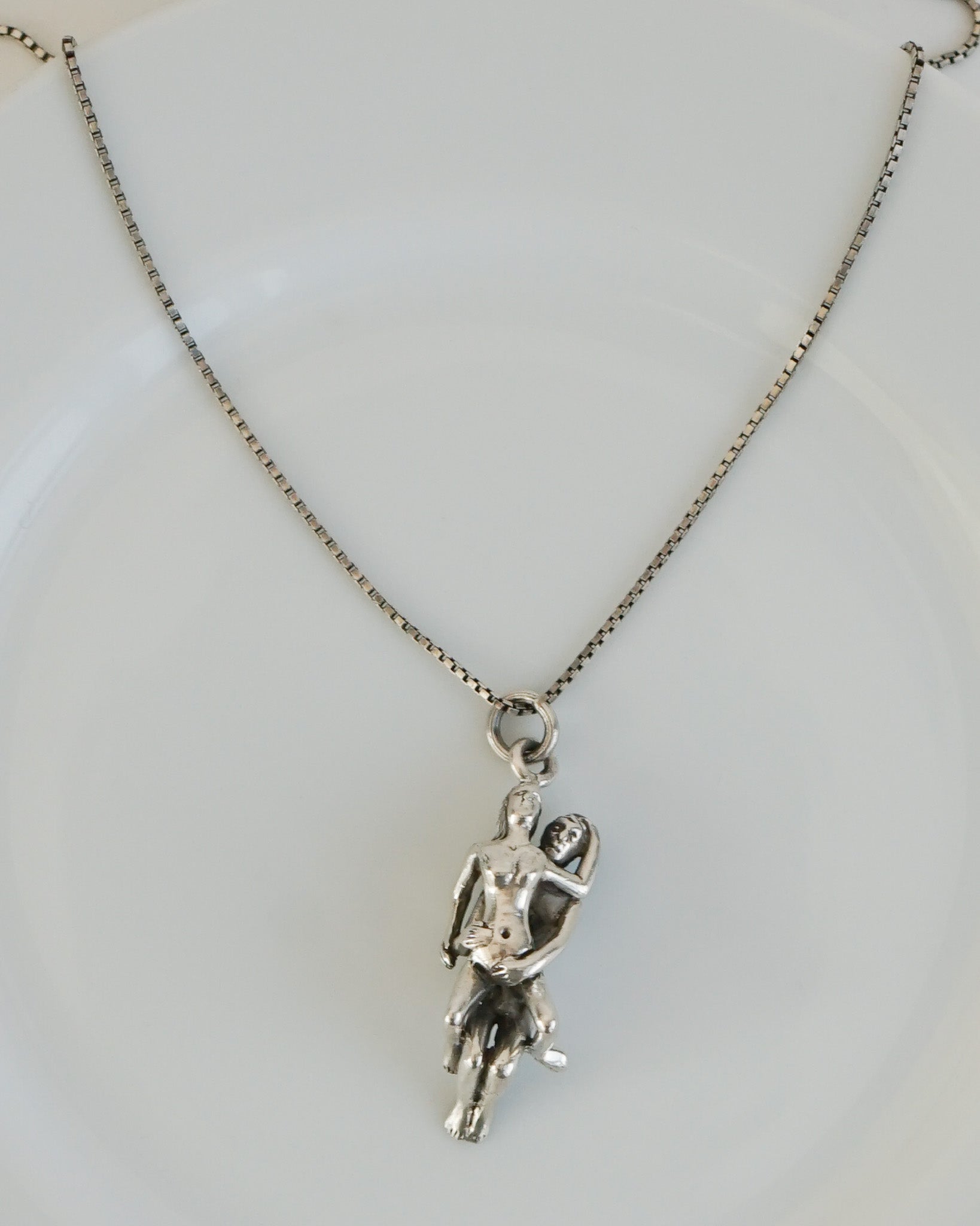Silver Chain Necklace w/ Intimate Couple Charm