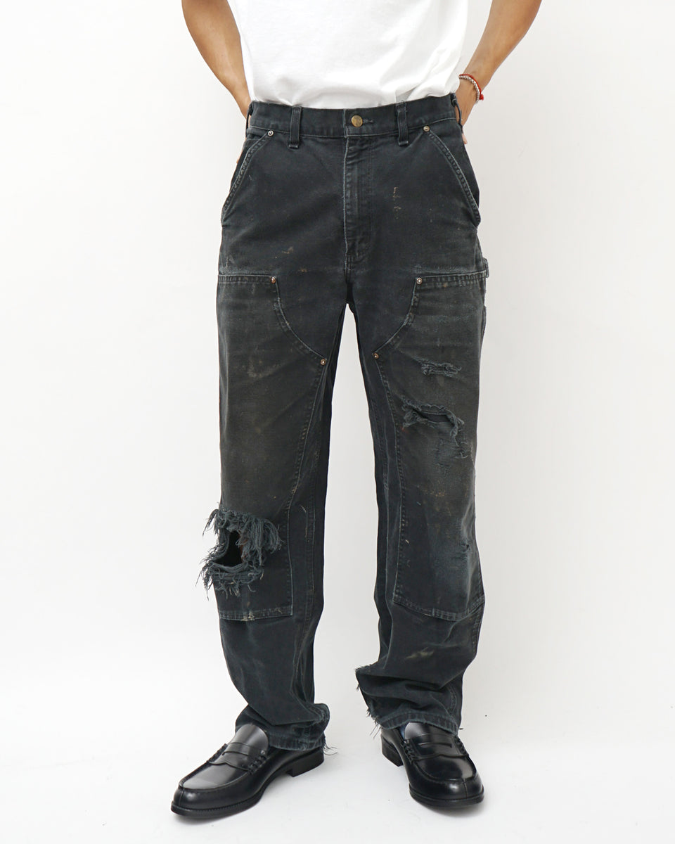 ゴルサイ Carhartt ダブルニー ブラック フェード 襤褸 33×32 ゴルサイ Carhartt ダブルニー ブラック フェード 襤褸 33×32