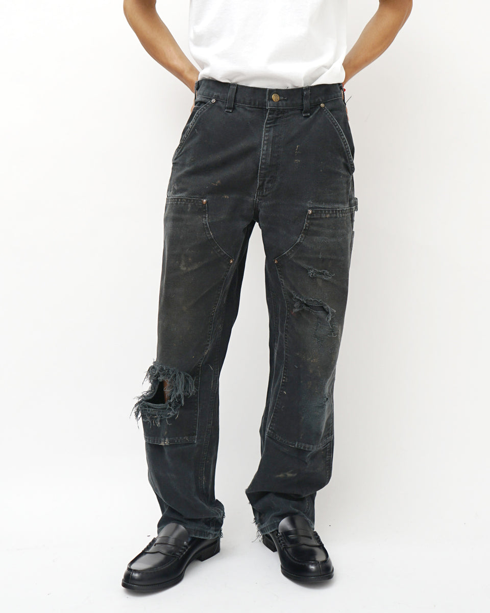 Vtg Carhartt Pants Double Knee Black Front Work 30 x 32
