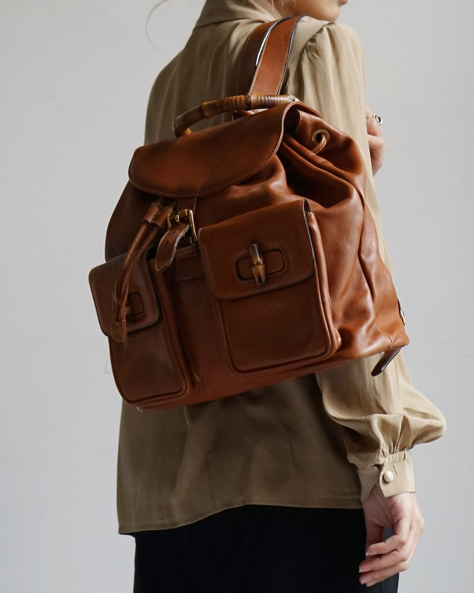 Leather Backpack Bamboo Handle – Front General Store