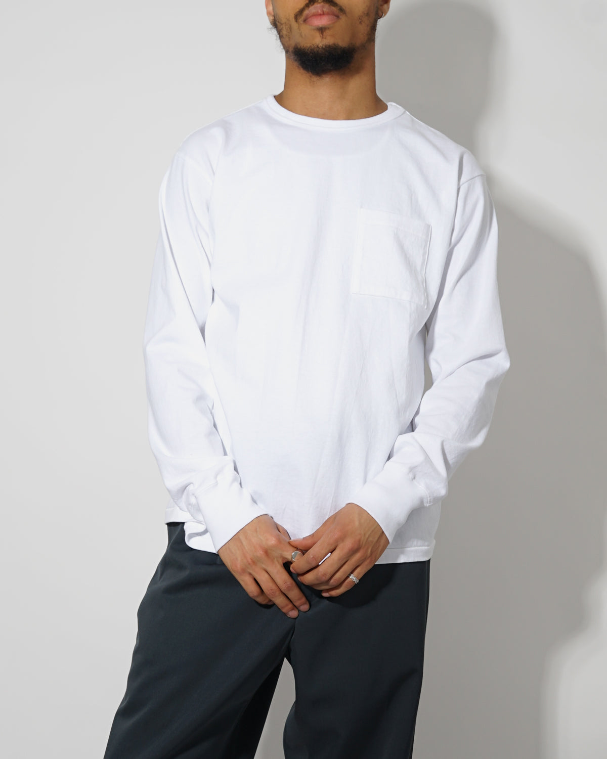 FGS Originals - Heavy-weight Pocket Long Sleeve T-shirt / White