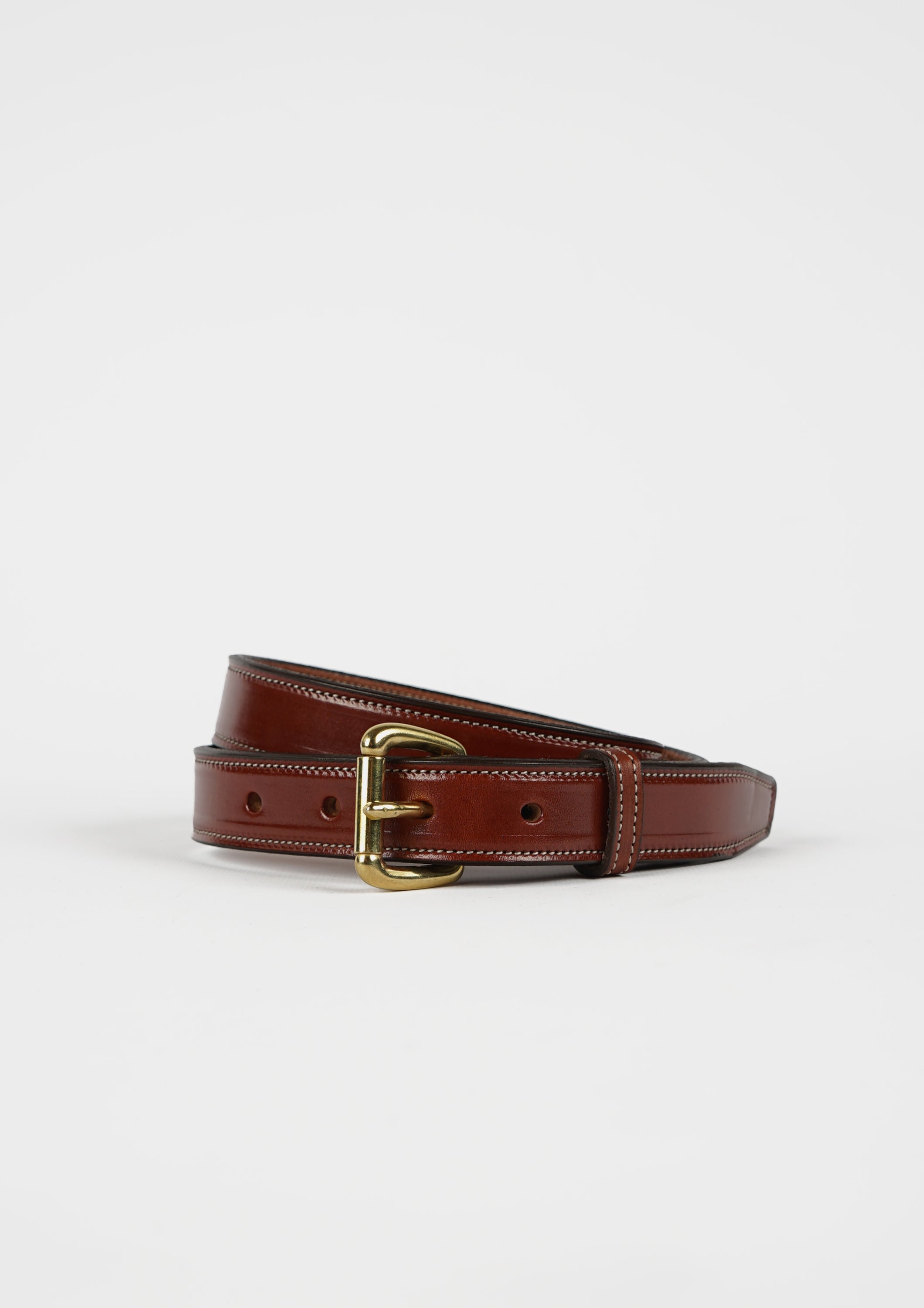 Stitched Leather Belt / Gold Buckle
