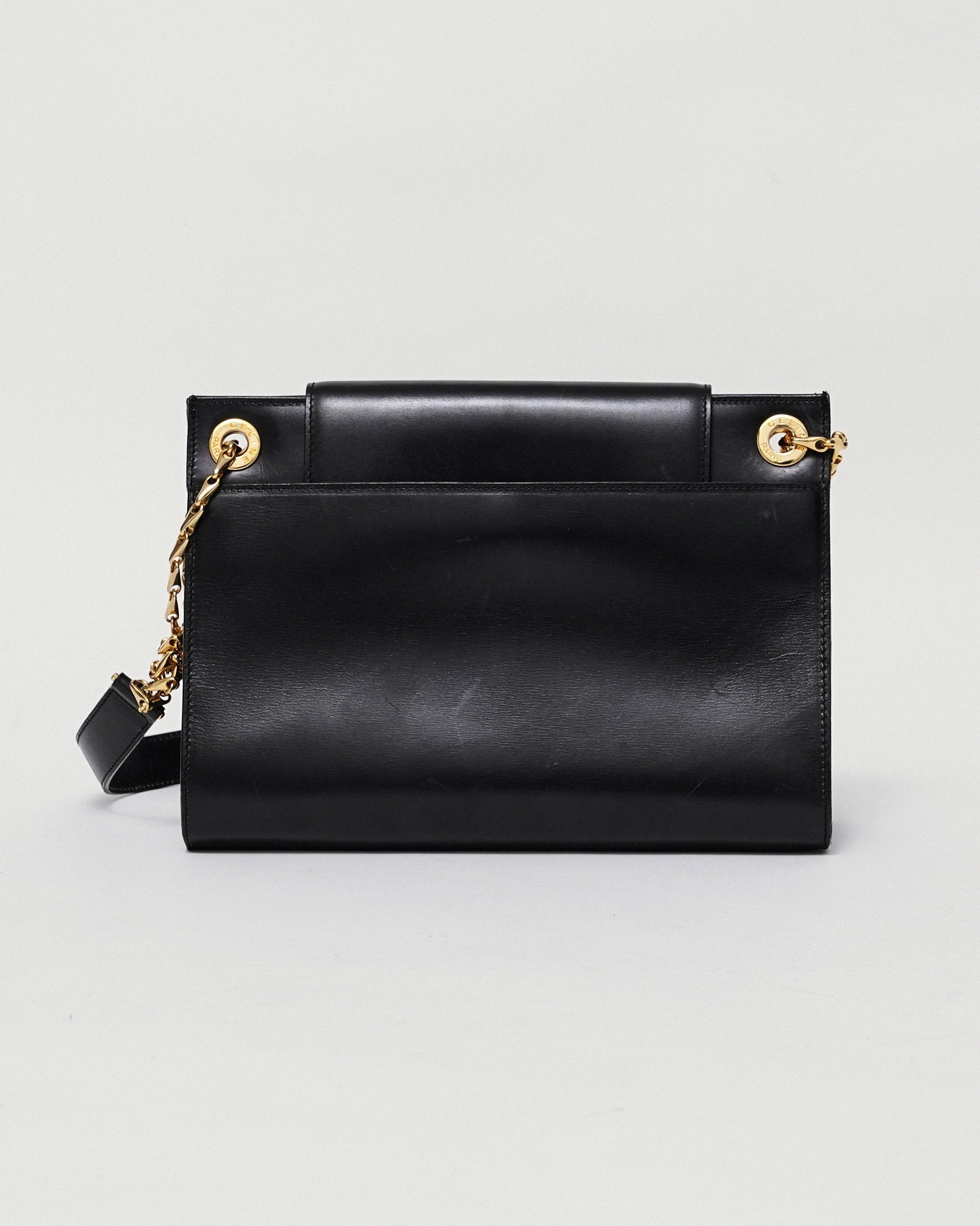 Black Leather Chain Shoulder Bag