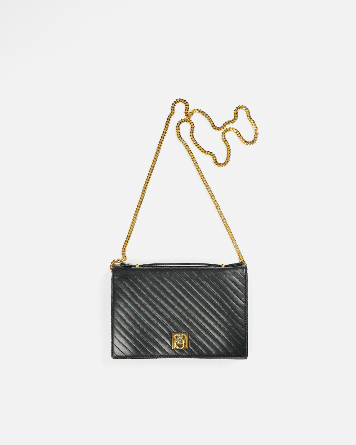 Leather Shoulder Bag w/ Gold Chain