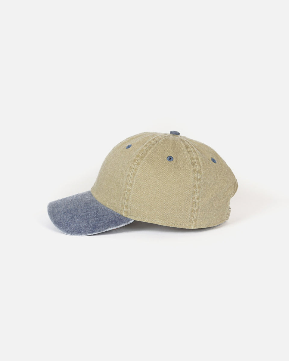Washed Cotton 6-Panel Cap Khaki x Blue – Front General Store