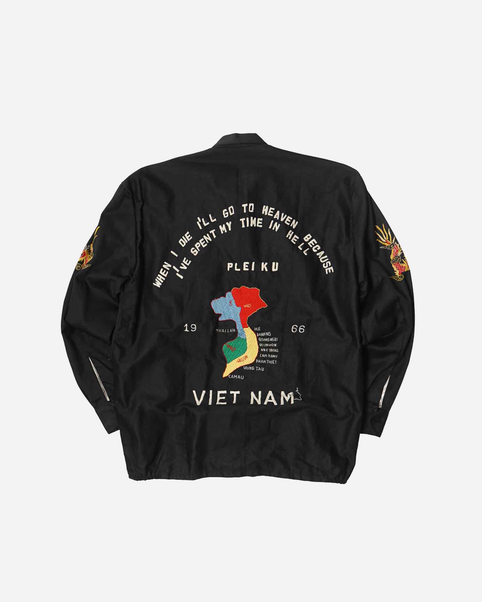 60s Vietnam War Souvenir Jacket ベトジャン 当時 1960's Vietnam Embroidered Black Souvenir Jacket – Front General Store