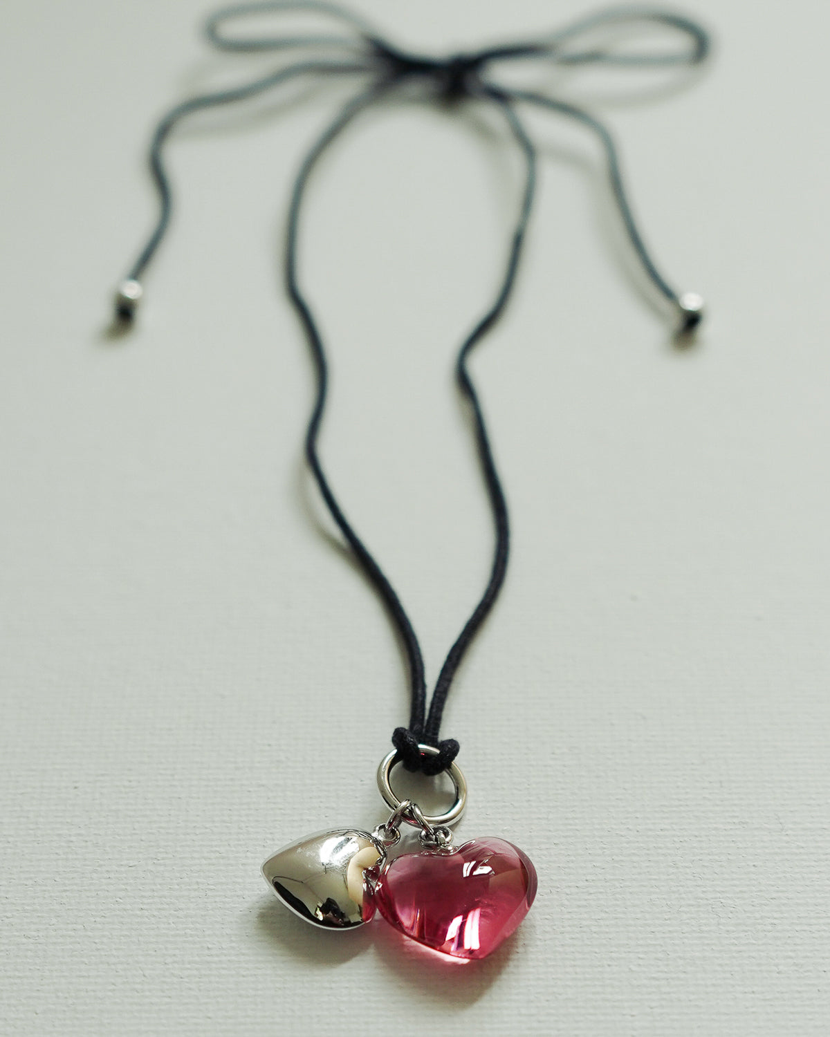 chrystal Glass x Silver Two Hearts Necklace