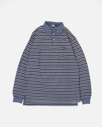 Pique Polo L/S / Navy Stripe