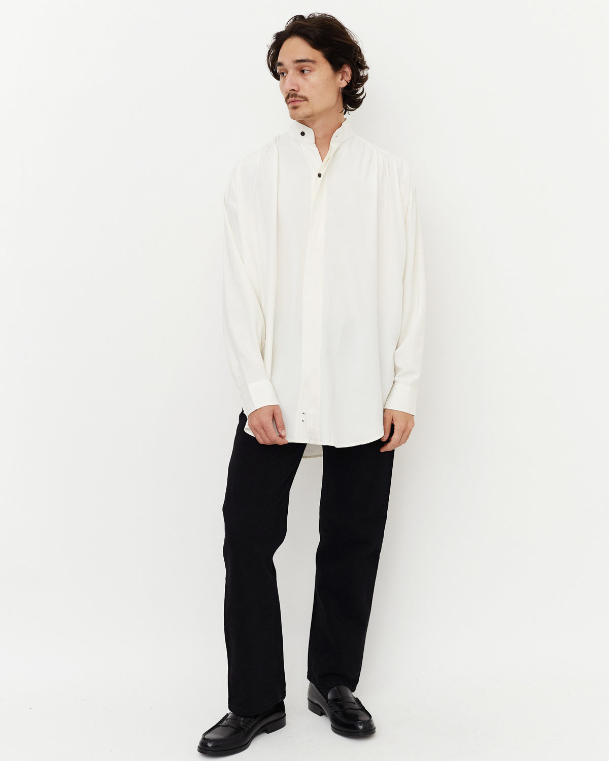Gathered Silk Shirt / White M