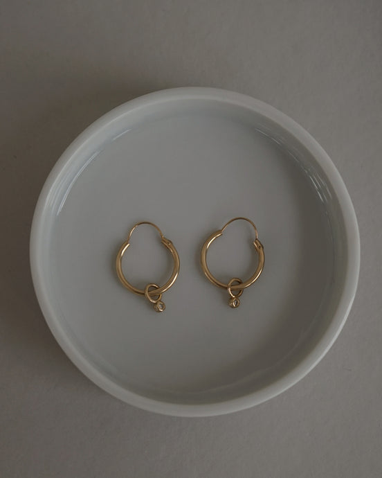 14k Gold Hoop Earrings w/ Diamond Charm