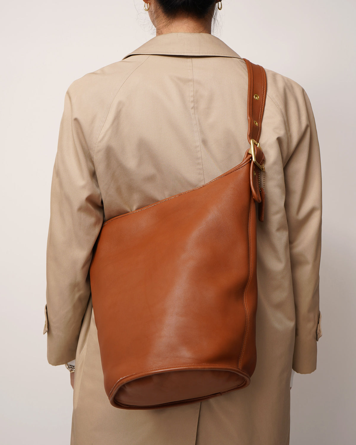 Brown Leather Bucket Shoulder Bag