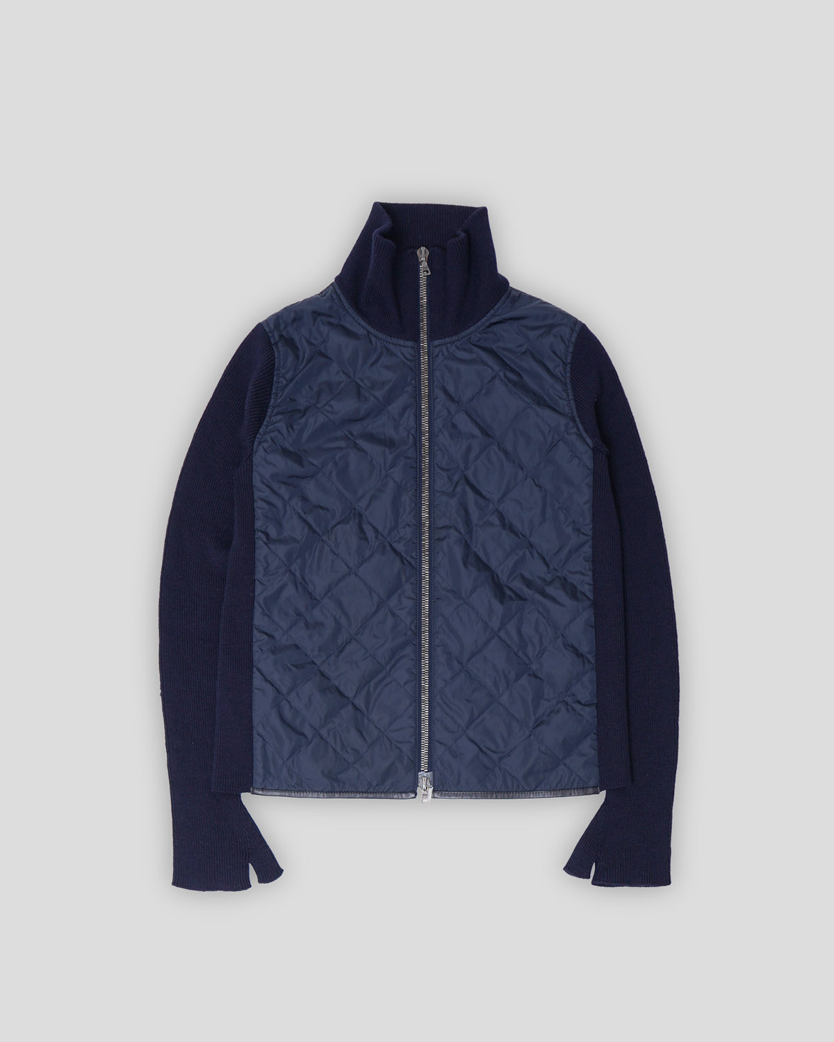 Quilted Front Zip-Up Knitted Jacket