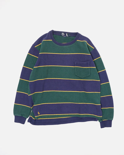 Pique Stripe Tee L/S  / Green Navy Stripe