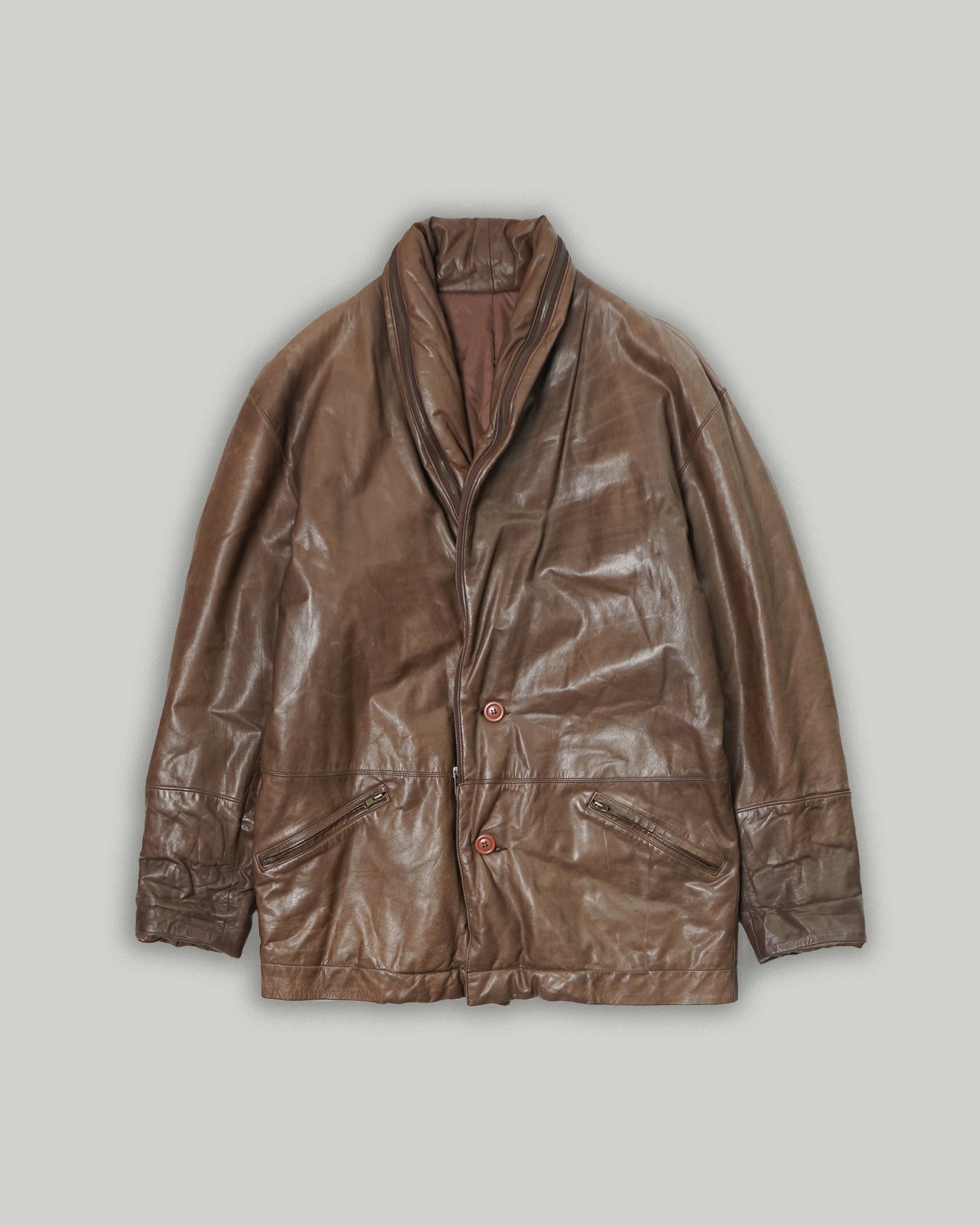 Shawl Collar Leather Jacket