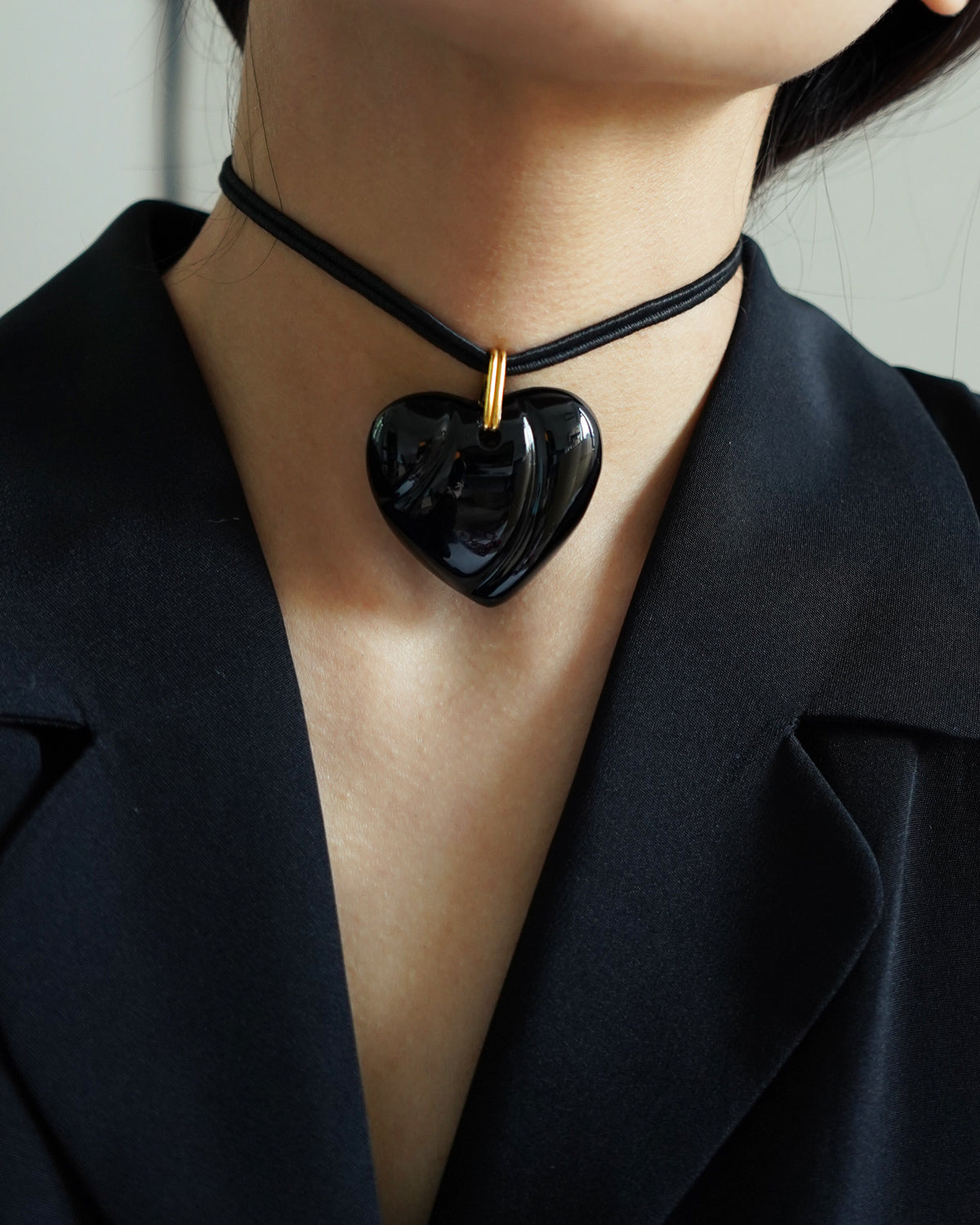 Chrystal Glass Black Heart Necklace