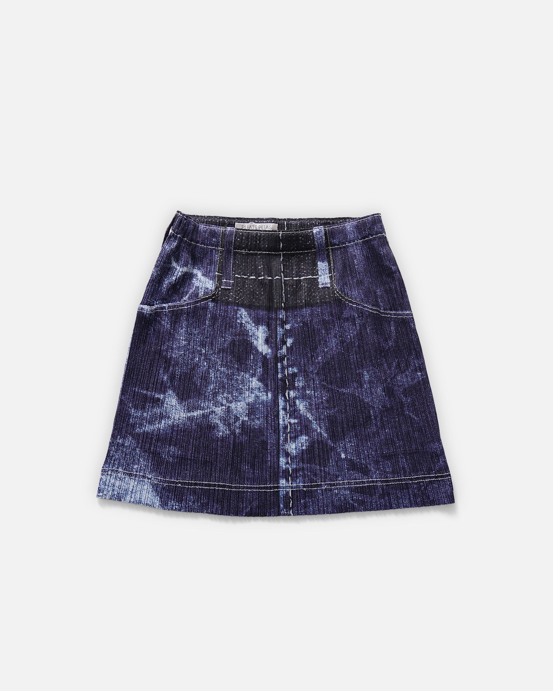 Issey Miyake Pleats Please Denim Print Pleated Skirt Rare Made in