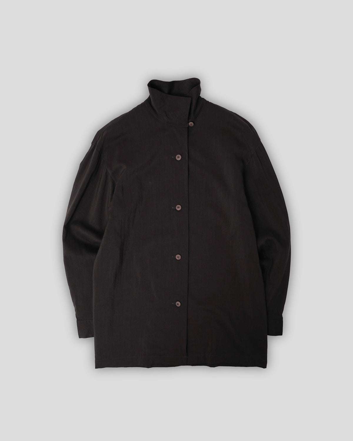 Stand Collar Wool Shirt Black