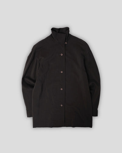 Stand Collar Wool Shirt Black