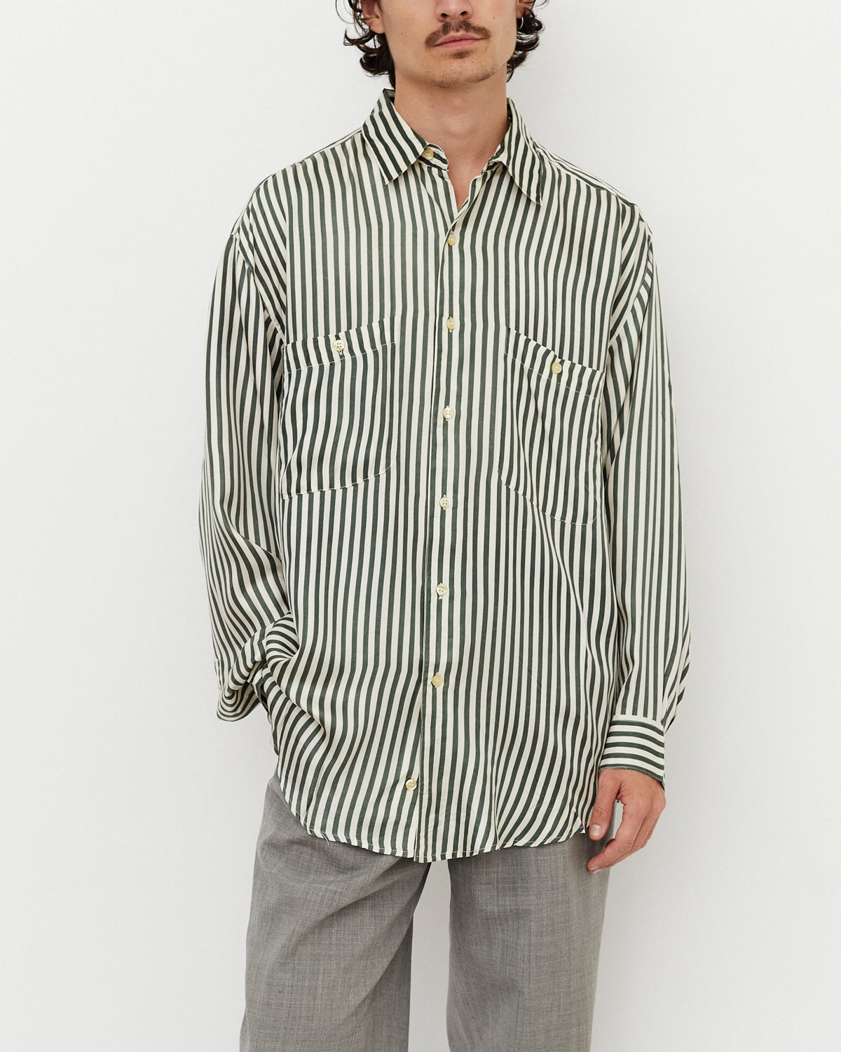 Stripe Silk Shirt / Green L Stripe Silk Shirt / Green L