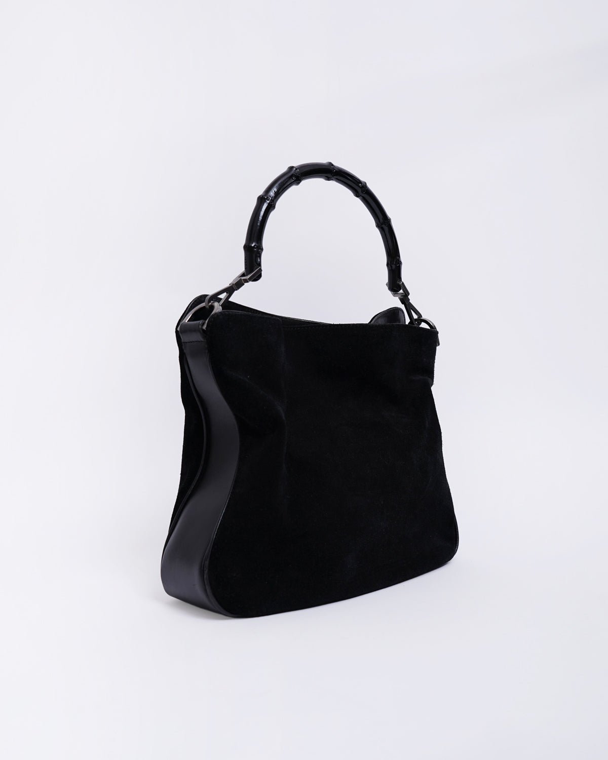 Suede Hand Bag w/ Bamboo Handle