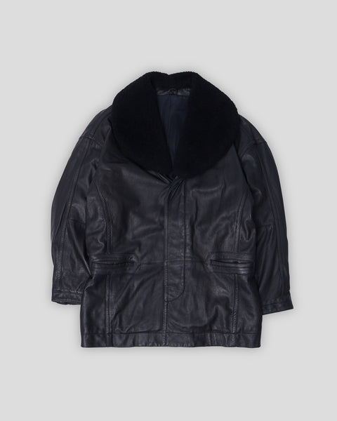 【TRUNC】Boa Collar Faux Leather Blouson Boa Collar Detachable Leather Jacket – Front General Store