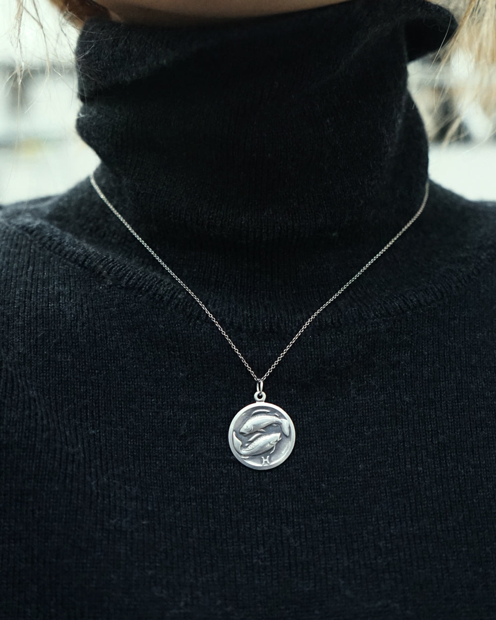 Silver Chain Necklace w/ Pisces Coin Charm