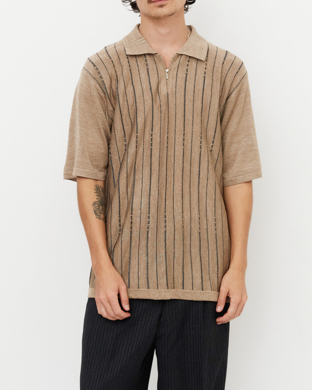 Pullover Zip Polo / Beige