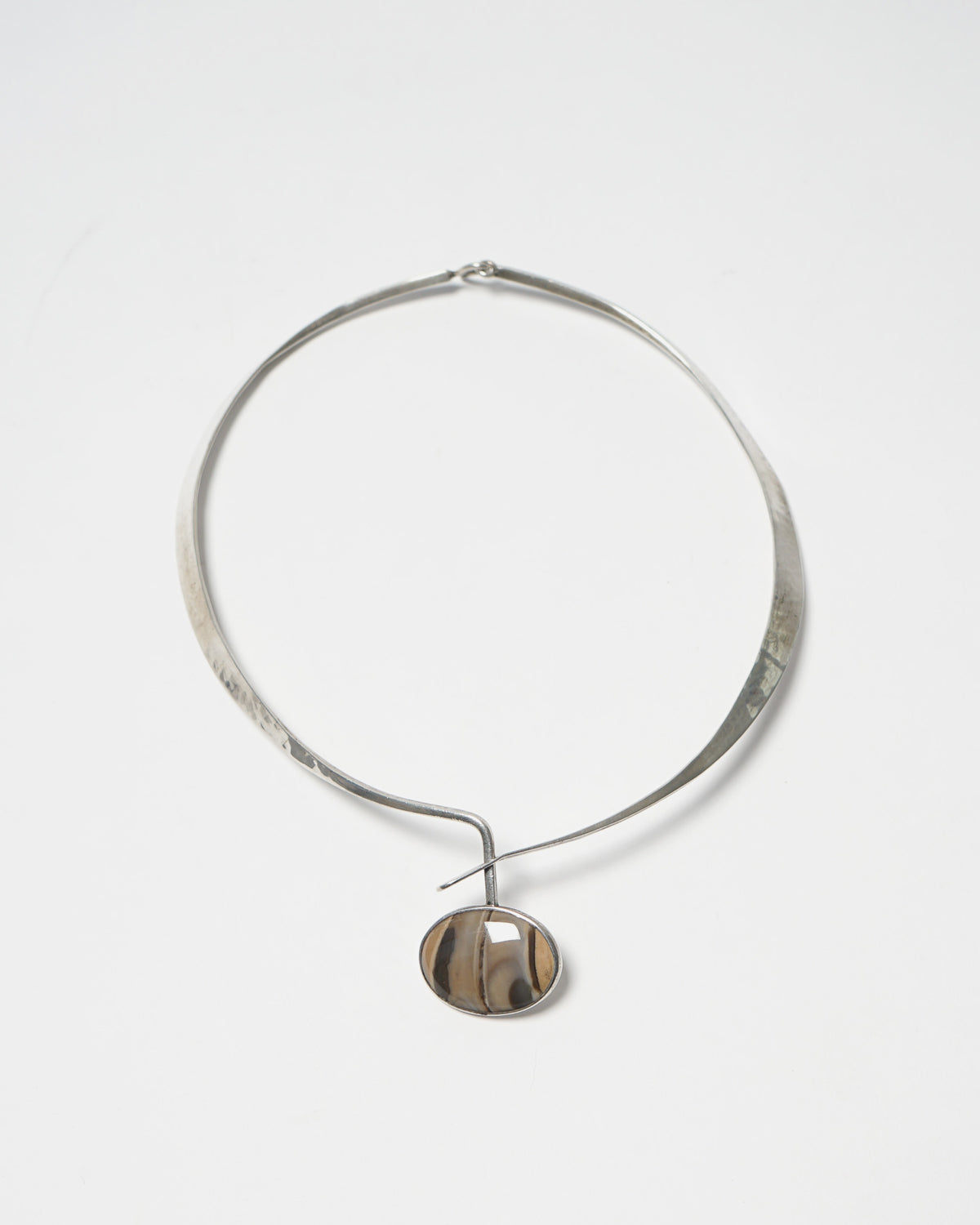 Silver Choker Necklace w/ Natural Stone