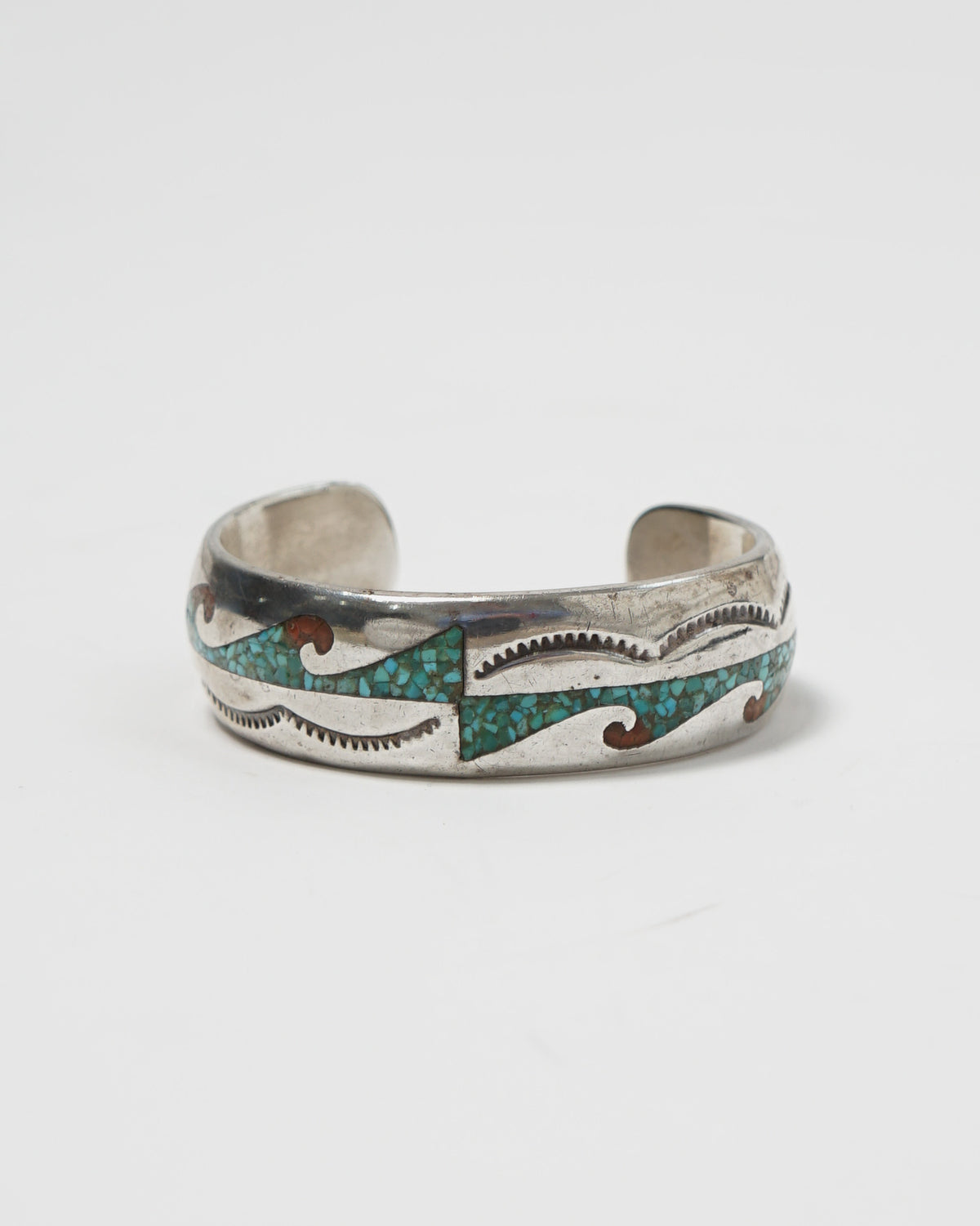 Silver Cuff Bracelet w/ Turquoise & Red Coral