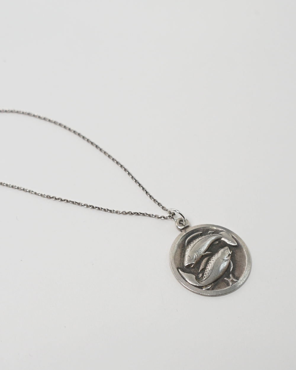 Silver Chain Necklace w/ Pisces Coin Charm