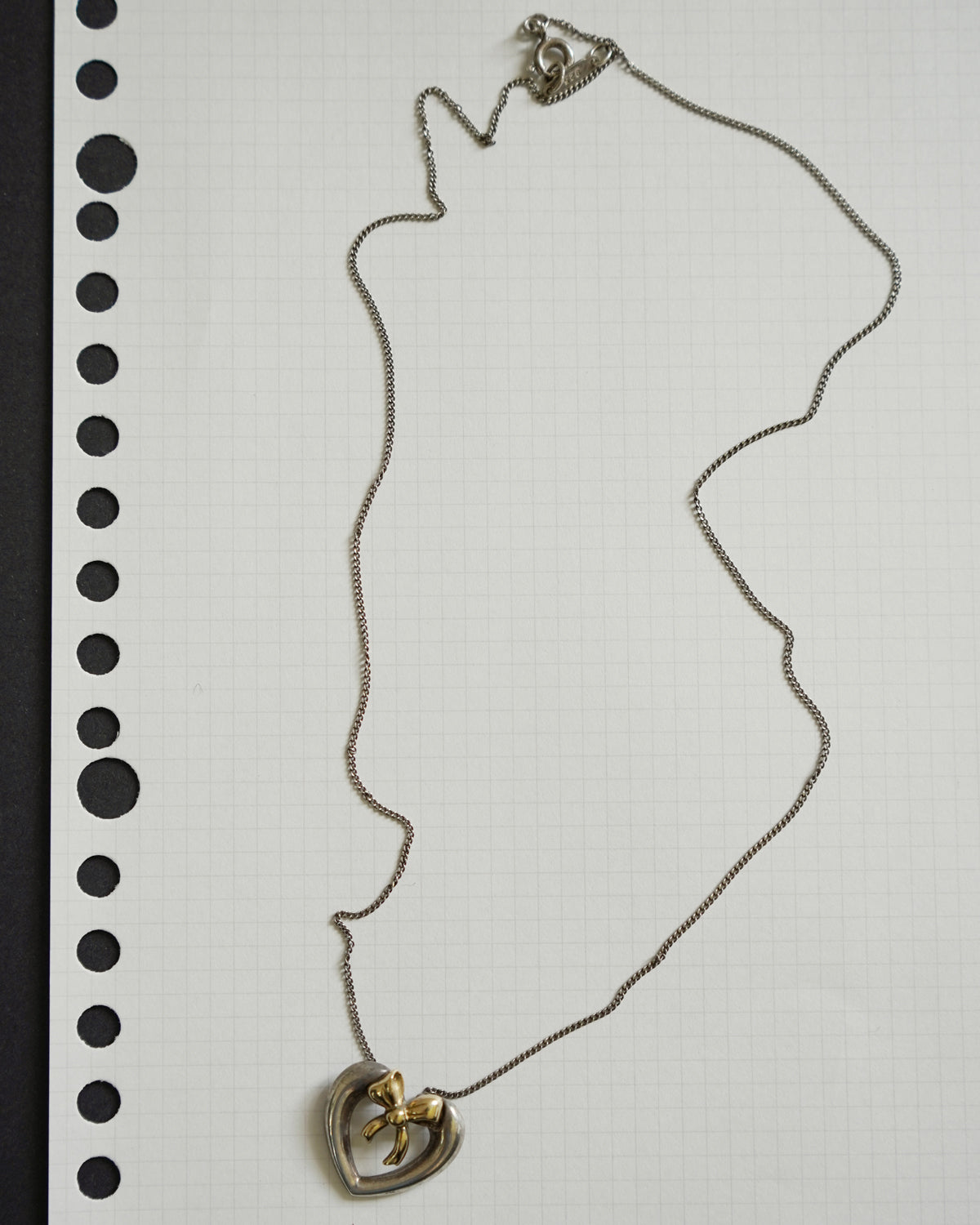 Silver x 18K Heart Ribbon Necklace