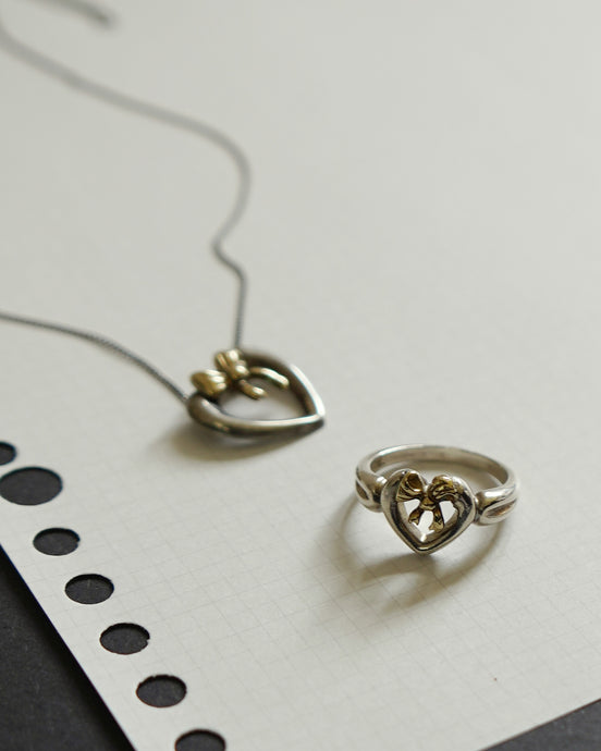 Silver x 18K Gold Heart Ribbon Ring