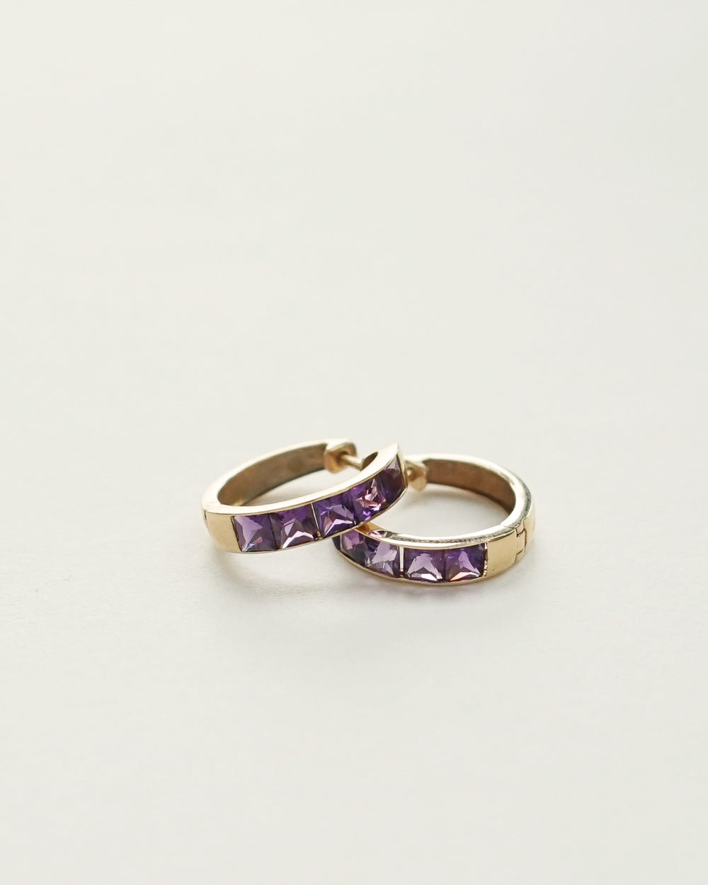 14k Gold x Amethyst Hoop Earrings