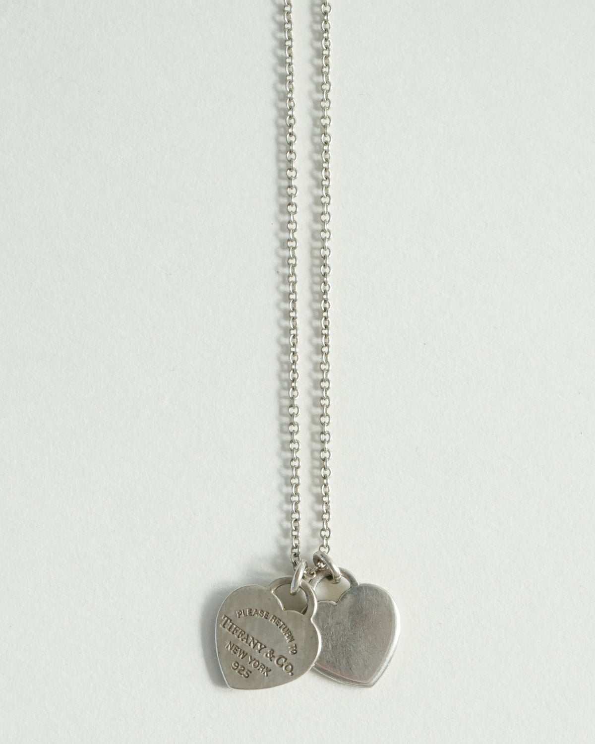 Silver Double Heart Tag Necklace
