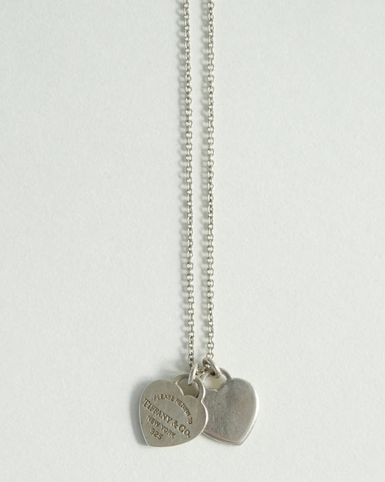 Silver Double Heart Tag Necklace