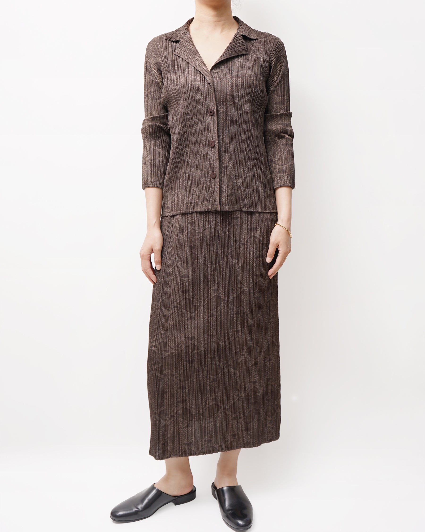 Issey Miyake Pleats Please Snake Print Pleated Long Skirt Made in